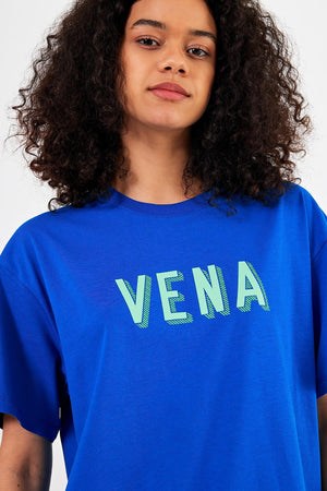 Kadın Vena Safir Logo Baskılı Oversize Tişört