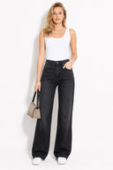 Kadın Wanda Carbon Black Wide Leg Jean Pantolon-Carbon Black