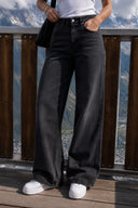 Kadın Wanda Carbon Black Wide Leg Jean Pantolon-Carbon Black