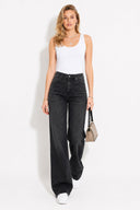 Kadın Wanda Carbon Black Wide Leg Jean Pantolon-Carbon Black