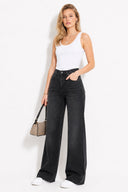 Kadın Wanda Carbon Black Wide Leg Jean Pantolon-Carbon Black