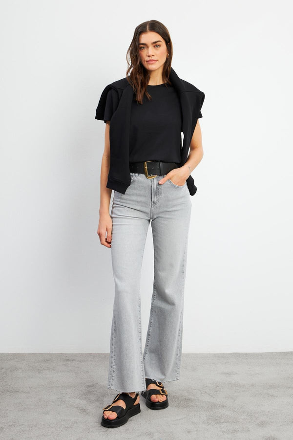 Wanda Grey Wide Leg Jean Pantolon - GREY