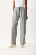 Kadın Wide Leg Gabardin Pantolon - Gri - Beyaz Çizgili