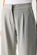 Kadın Wide Leg Gabardin Pantolon - Gri - Beyaz Çizgili