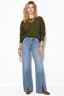 Kadın Yanı Rivetli Yırtmaçlı Light Blue Jean Pantolon-Light Blue