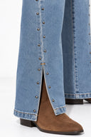 Kadın Yanı Rivetli Yırtmaçlı Light Blue Jean Pantolon-Light Blue