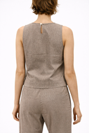 Kadın Yanı Yırtmaç Detaylı Çizgili Keten Bluz-Kahverengi Çizgili