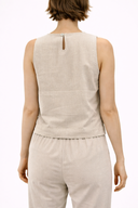 Kadın Yanı Yırtmaç Detaylı Çizgili Keten Bluz-Taş Çizgili