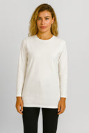 Kadın Yanı Yırtmaçlı Kalın Tişört %100 Pamuk - Fildişi