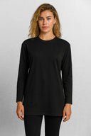 Kadın Yanı Yırtmaçlı Kalın Tişört %100 Pamuk - Siyah