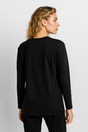 Kadın Yanı Yırtmaçlı Kalın Tişört %100 Pamuk - Siyah