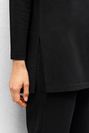 Kadın Yanı Yırtmaçlı Kalın Tişört %100 Pamuk - Siyah