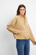 Kadın Yarım Fermuarlı Paraşüt Sweatshirt - Bej