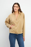 Kadın Yarım Fermuarlı Paraşüt Sweatshirt - Bej