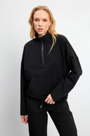 Kadın Yarım Fermuarlı Paraşüt Sweatshirt - Siyah