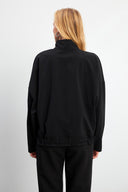 Kadın Yarım Fermuarlı Paraşüt Sweatshirt - Siyah