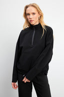 Kadın Yarım Fermuarlı Paraşüt Sweatshirt - Siyah