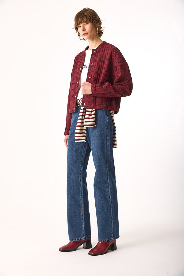 Kapitone Bomber Ceket-BORDO
