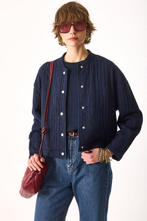 Kadın Kapitone Bomber Ceket - Lacivert