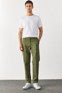 Erkek Ken Beli Lastikli Gabardin Chino Pantolon - Haki