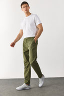 Erkek Ken Beli Lastikli Gabardin Chino Pantolon - Haki