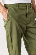 Erkek Ken Beli Lastikli Gabardin Chino Pantolon - Haki