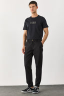 Erkek Ken Beli Lastikli Gabardin Chino Pantolon - Siyah