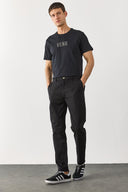 Erkek Ken Beli Lastikli Gabardin Chino Pantolon - Siyah