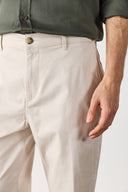 Erkek Ken Beli Lastikli Gabardin Chino Pantolon - Taş