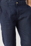 Erkek Ken Beli Lastikli Chino Pantolon %100 Keten - Lacivert