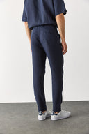 Erkek Ken Beli Lastikli Chino Pantolon %100 Keten - Lacivert