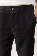 Erkek Ken Beli Lastikli Chino Pantolon %100 Keten - Siyah