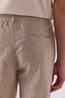Erkek Ken Beli Lastikli Lycra Keten Chino Pantolon - Kahve Çizgili