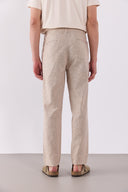 Erkek Ken Beli Lastikli Lycra Keten Chino Pantolon - Kahve Çizgili