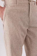 Erkek Ken Beli Lastikli Lycra Keten Chino Pantolon - Kahve Çizgili
