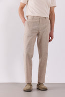 Erkek Ken Beli Lastikli Lycra Keten Chino Pantolon - Kahve Çizgili