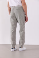 Erkek Ken Beli Lastikli Lycra Keten Chino Pantolon - Lacivert Çizgili