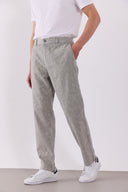 Erkek Ken Beli Lastikli Lycra Keten Chino Pantolon - Lacivert Çizgili