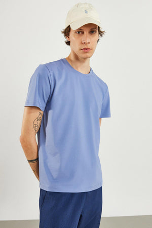 Erkek Ken Bisiklet Yaka Regular Fit Basic Tişört - Gök Mavisi