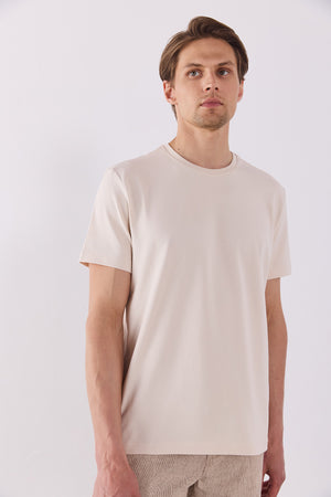 Erkek Ken Bisiklet Yaka Regular Fit Basic Tişört - Taş