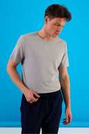 Ken Bisiklet Yaka Regular Fit Basic Tişört-Gri