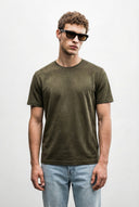 Ken Bisiklet Yaka Regular Fit Yumuşak Dokulu Lyocell Tişört-Haki
