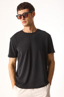 Erkek Ken Bisiklet Yaka Regular Fit Yumuşak Dokulu Tişört (CUPRO) - Siyah