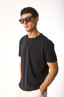 Erkek Ken Bisiklet Yaka Regular Fit Yumuşak Dokulu Tişört (CUPRO) - Siyah
