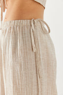 Kadın Keten Görünümlü Beli Lastikli Pantolon - Ekru