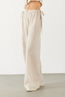 Kadın Keten Görünümlü Beli Lastikli Pantolon - Ekru