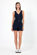 Kadın Keten Şort Tulum - Lacivert