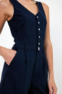 Kadın Keten Şort Tulum - Lacivert