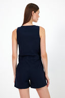 Kadın Keten Şort Tulum - Lacivert