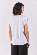 Khloe V Yaka Regular Fit Dantel Detaylı Modal Tişört(TENCEL)(TM)-Beyaz